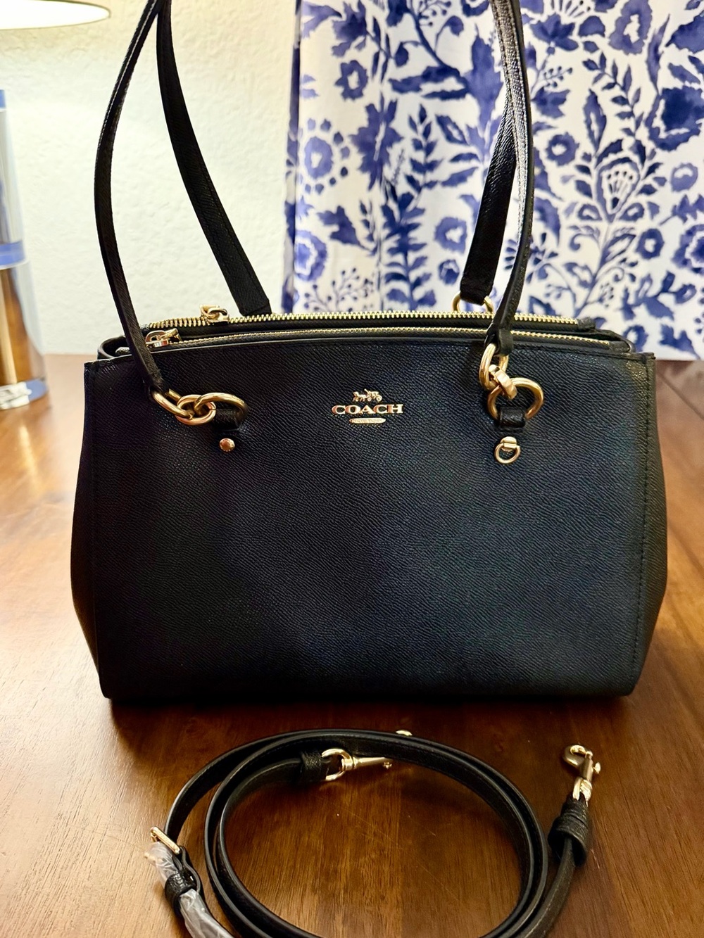 Coach Black Leather Shoulder Bag with Gold Hardware